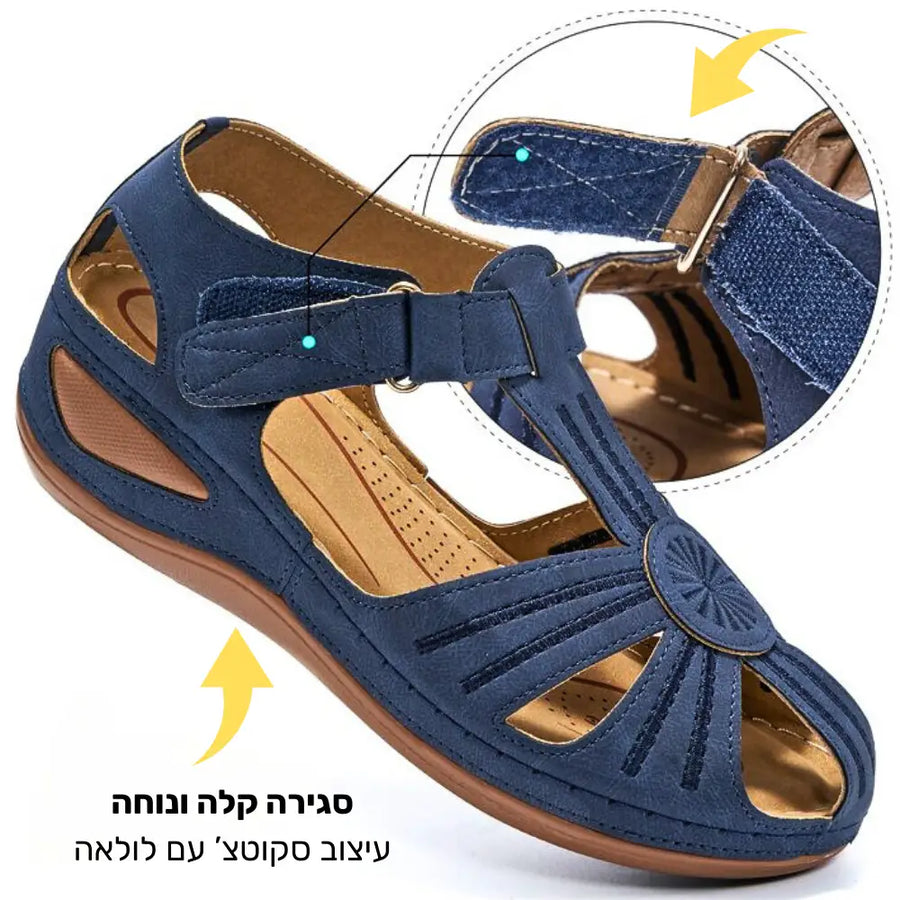 קלאוד קומפורט רטרו סנדלס - סנדלים אורטופדים נוחים ותומכים לקיץ - כחול נייבי / 35