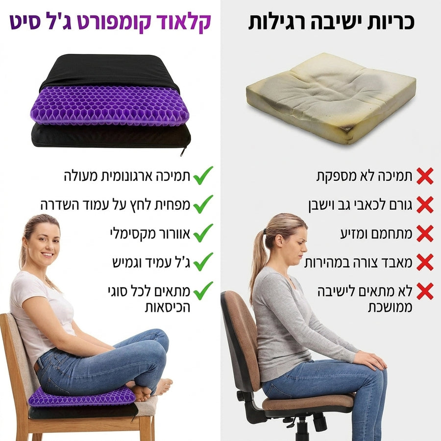 קלאוד קומפורט ג'ל סיט - כרית ישיבה ארגונומית מג'ל