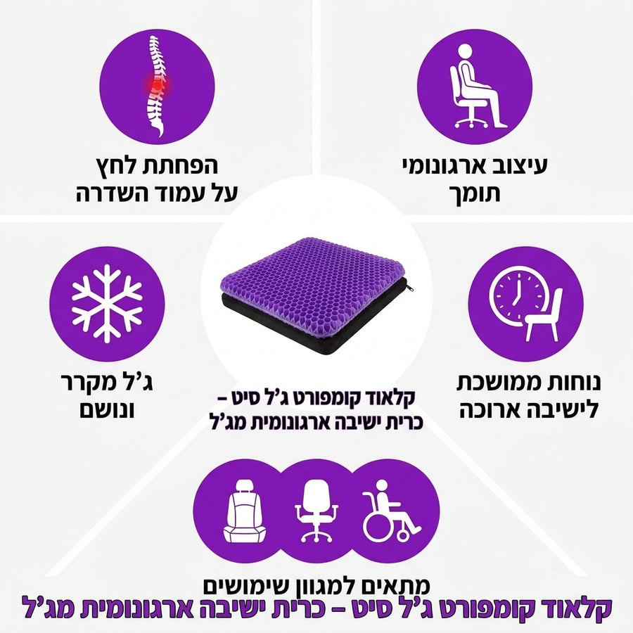 קלאוד קומפורט ג'ל סיט - כרית ישיבה ארגונומית מג'ל